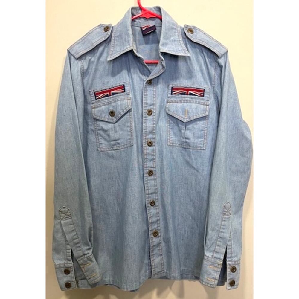 Vintage 70s Brittania Denim Shirt Shoulder Straps Big Collar Womens Sz Med